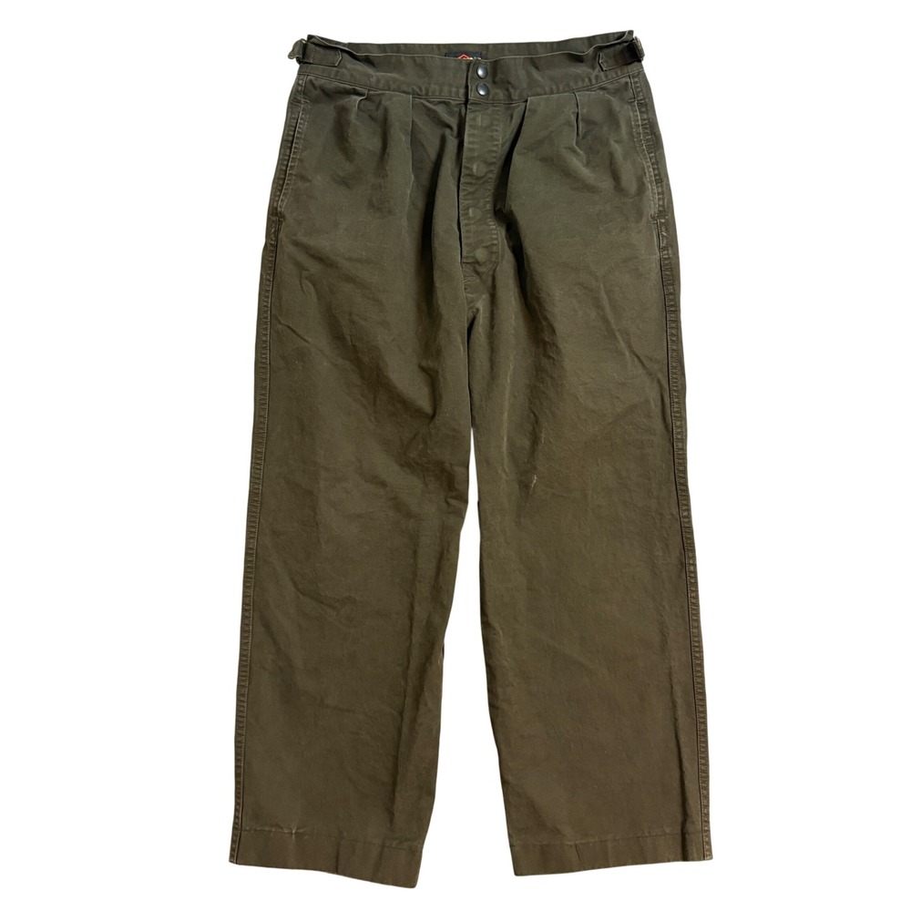 VTG Non Stock Mens Olive Drab Pleated Cinch Waist Cotton Workwear Pants  32x27